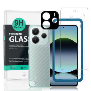 Ibywind For Xiaomi Redmi Note 14 5G Screen Protector(Pack of 2) with 1pc Metal Lens Protector 1pc Carbon Fiber Back FIlm Easy Install Kit