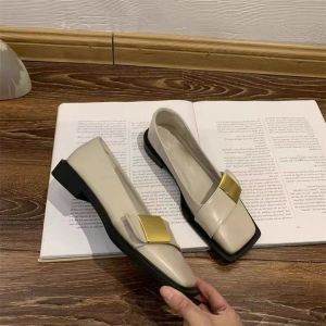 Free Shipping Retro Metal Buckle Flats New Square-Toe Soft-Soled Loafers WomenS Slip-On Shoes