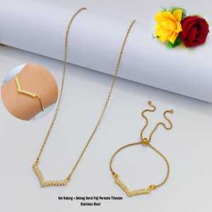 Set Kalung+Gelang Serut Fuji Permata Diamond Anti Karat Anti Luntur Trend Titanium Stainless Steel