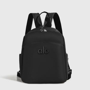 Ba lô LogoBackpack nhỏ gọn màu đen chất liệu nylon chống thấm nước thiết kế khóa kéo đôi có túi đựng đồ bên hông thích hợp cho việc đi bộ hàng ngày và tập gym.