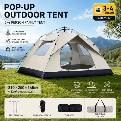 🇸🇬 (3-4Pax) Pop-up Outdoor Tent / 210*200*135CM ( 4.62㎡) / 3-4 Person Pop up Camping Tent / Outdoor Family Home Tents