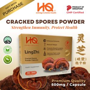 [ HQ GANO ] 500mg Premium Lingzhi Cracked Spores Powder x 30 Vege Capsules - Product of Singapore  |  GMP Standard  |  Halal