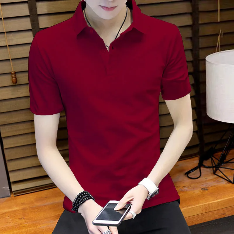 2023 Men Short Sleeve Polo Shirt Summer Solid Color Casual T-Shirt