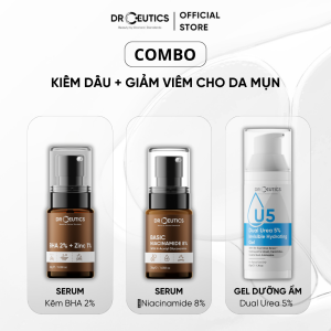 Bộ Chăm Sóc Da Dầu Mụn Viêm Drceutics - BHA 2% + Zinc PCA 1% (30g) + Niacinamide 8% (30g) + Gel Dưỡng Ẩm Dual Urea 5% (50g)