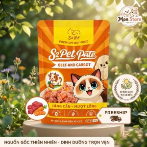 S2 Pet Pate Cho Chó Mèo Vị Thịt Bò Cà Rốt 85g Combo 12 Gói Tăng Cân Mượt Lông