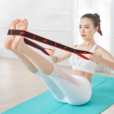 TJ SPORTS Yoga Pull Strap Belt Latin Dance Polyester Latex Elastic Stretching Band Loop Yoga Pilates Gym Fitness Exercise Resistance Bands Exercise Pull Straps Yoga Pilates Gym Fitness Exercise Resistance Belt