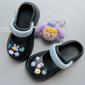 Dép cross sục nữ nhiều màu đế cao 5cm Jibbitz + bộ dây Mayto kiểu sandal quai hậu dễ thương hot trend Ulzzang Hàn Quốc C