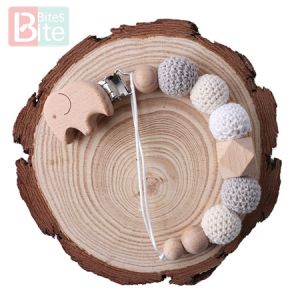 Baby Pacifier Chain Elephant Wooden Clip Geometric Crochet Beads Bag Wood Teether Tiny Rod Dummy Clips Baby Pacifier Holder