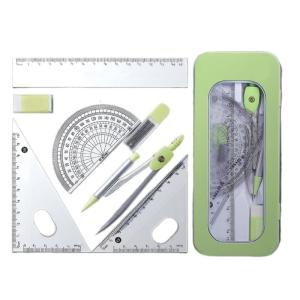 7Pcs School Geometry Tool Set for StudentIncluding Metal Geometry Compass Set Square Eraser Protractor Storage Case