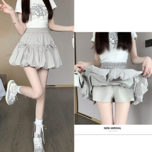 Kimi 👣🐼พร้อมส่ง🐼👣กระโปรงสั้นผู้หญิง🍭เอวสม๊อคเเต่งโบว์ ทรงพองๆ กระโปรงบอลลูนสุดฮิต เนื้อผ้าครัช ใส่ไปทะเล ไปคาเฟ่ งานสวยสุดๆๆ