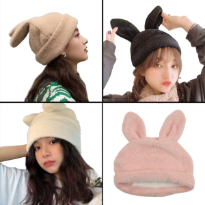 Cartoon Bunny Ear Hat Winter Furry Plush Hats for Women Plush Keep Warm Hats Cold Weather Christmas Gift for Girls