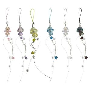 DUDAN Ocean Style Jellyfish Phone Charm Crystal Star Phone Pendant Mobile Phone Chain Sweet Cool Pearl Y2K Phone Lanyard Beaded Keychain
