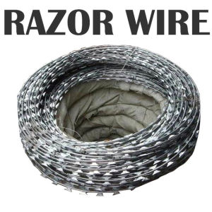 Razor wire coil 164Ft【1 year warranty Anti-rust】 Garden wire fencing 50 Meters razor blade wire barbed wire Galvanized razor wire Stretched Ribbon Barbed Wire Coils for Farm FenceGarden