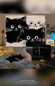 Literature and Art ins Cat-themed decorative tapestry for bedroom headboard live streaming backdrop and student dormitory wall hanging