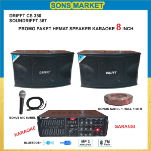 PAKET MURAH SPEAKER KARAOKE 8in BLUETOOTH DRIFFT CS 350 8 inch BONUS MIC KABEL  KABEL 1 ROLL