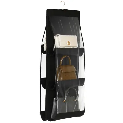 6 Pocket Hanging Handbag Organizer For Wardrobe Closet Gray Waterproof Storage Bag Door Wall Clear Sundry Bag With Hanger Pouch