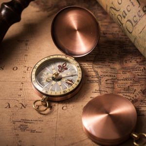 Antique Style Pocket Compass In Mirror-polished Copper