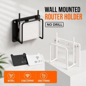 Router Shelf Wall Mount Bracket No Drill Adhesive Cable Management Ventilated Storage For Wifi Modem Set Top Box Projector Home