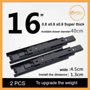 4508#  1 pair  Drawer slide rail three-section guidedrawer roller High load silent drawer slide Drawer rail