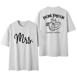 Molisa เสื้อสกรีนลายคู่ Honeymoon หน้า-หลัง เสื้อยืดแฟชั่นสตรีท เสื้อยืด oversize เสื้อยืดสไตล์เกาหลี 68241#