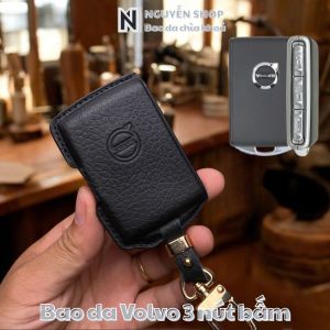 Bao Da Chìa Khoá Xe Ô Tô Volvo VOLVO-3 Cho Xe Volvo XC40-XC60 Chìa Khoá 3 Nút Bấm Bao Da Ép Form Da Bò Thật