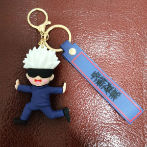 Jujutsu Kaisen Gojo Satoru Keychain Chibi Blindfold White Hair Boy Figure Running Pose Bag Charm Pendant Gold Clasp Anime Collection Merch Accessory