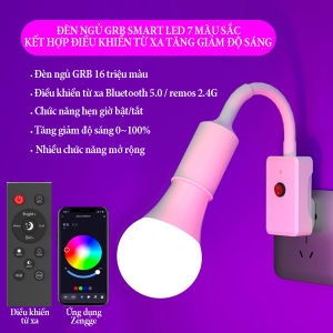 Đèn ngủ GRB Smart Led 7 màu sắc kết hợp có điều khiển từ xa đui đèn E27 công suất 10W chức năng tăng giảm độ sáng