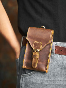 Mens Leather Vintage Style Waist Bag Durable Waist Packs Belt Messager Shoulder Bags Outdoor Male Fanny Pack 7 Inch NASVA