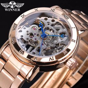 WINNER Watch Women Roman Analog Skeleton Dial Transparent Mechanical Watch Silver Stainless Steel Sports Watch Top Fashion Womens Clock. Miss Gift