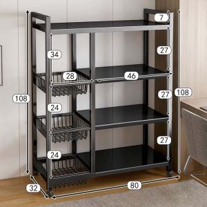 Kitchen Rack Organizers Kitchen Cabinet Storage Mobile Storage Rack Kitchen Storage Rack Kitchen Trolley Cart with Basket Microwave Oven Stand Rack 4 Layer Kitchen Shelf