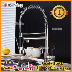 Worthbuy Two Ways Hot Cold Water Tap Large Spring Silver Kitchen Pull Down Sink Faucet Tab