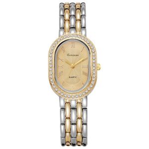 LUMINELLEB Oval Dial Womens Quartz Watch Rhinestone Encrusted Minimalist Ladies Wristwatch Light Luxury Elegant Vintage Female Clock Daily Use
