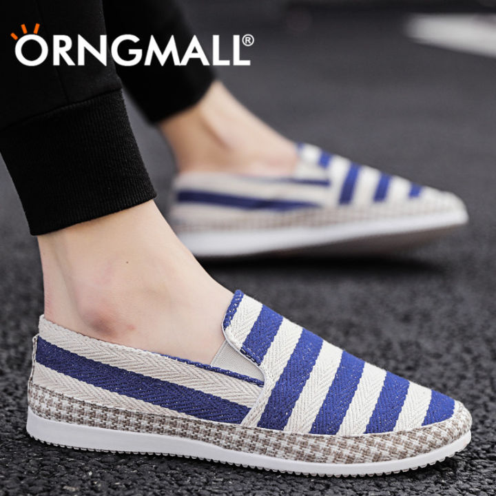 ORNGMALL Slip-ons Loafers Nautical Style Sky Blue White Stripes Shoes  Male Casual Sneakers,Classic Design Navy/Red white Breathable Canvas Shoes 