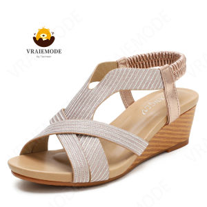 แฟชั่น Wedge รองเท้าแตะรองเท้าแตะนุ่มยางยืดรองเท้าโรมัน Non-Slip Mid-Heel รองเท้าแตะสำหรับผู้หญิง Peep Toe รองเท้าแตะ