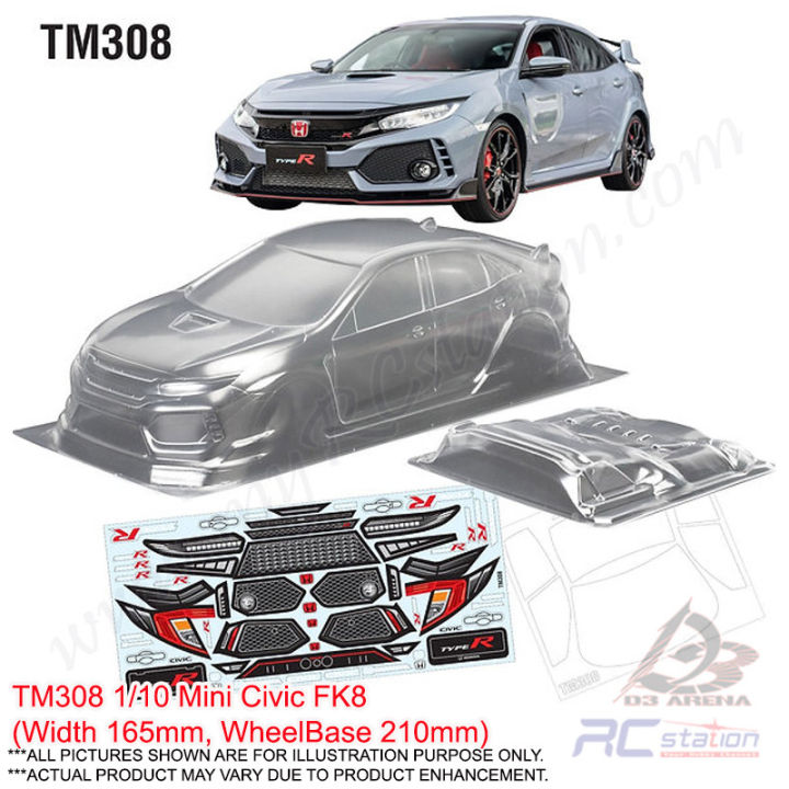 Team C M-Chassis Clear Body Shell TM308 1/10 Mini Civic FK8 (Width ...