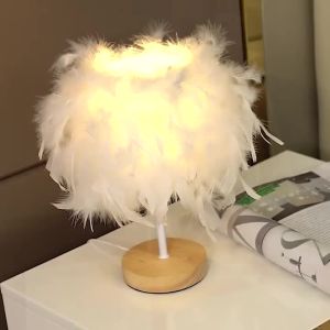 LED Warm Small Table Lamp Nordic Romantic Creative Feather Lamp Wedding Room Net Red Light Ins Girl Bedroom Bedside Night Light