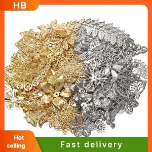 HB 50g lot Mixed Metal Flower Leaves Filigree Wraps Connectors Pendant Beads Caps Charms for DIY Jewelry Making Craft Supplies