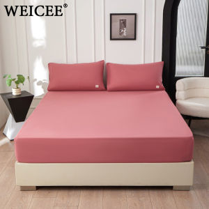 WEICEE ผ้าปูที่นอน 6ฟุต/5ฟุต/3.5ฟุต/3ฟุต คุณภาพดี Bedsheet ผ้าปูที่นอนกันไรฝุ่น รัดมุมรอบเตียง360องศา ผ้าปูที่นอนสีพื้น ฟรีปลอกหมอน 2 ใบ