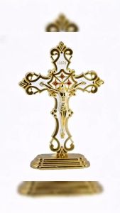 SK Standing Crucifix Saint Benedict Metal Crucifix Cross Ornament Decoration Car and Office