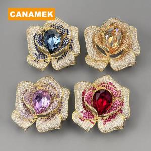 【CANAMEK】 Fashion Exquisite Rhinestone Crystal Flower Brooch For Women Clothing Coat Jewelry Accessries Gifts