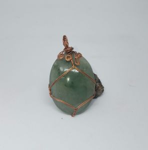 C16จี้พลอยหยกพม่าแท้ดัดลวดทองแดง