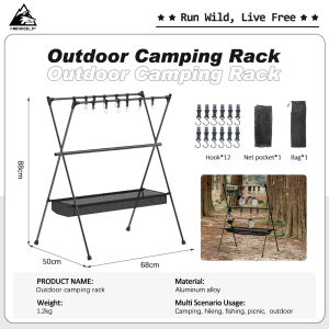 Hewolf Aluminum Alloy Camp Kitchen Organizer - Ultralight Collapsible Portable Hanging Rack for Cookware Storage