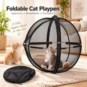 NOBLELYN Breathable Mesh Rolling Cat Hamster Ball Foldable Black Pop Up Catio Outdoor Cat Enclosure Creative Cat Hamster Ball for Cat and Small Animals
