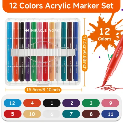MiracleWorks Brush Tip Acrylic Marker Set Large Capacity Square Box Marker Acrylic Paint Marker Pain