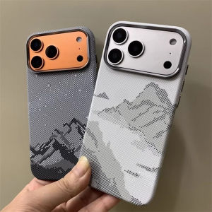 Carbon Fiber Mountains Rivers Pattern Mangetic Case For iPhone 17 16 15 Pro Max Camera Frame Alloy Ring For Magsafe Back Covers