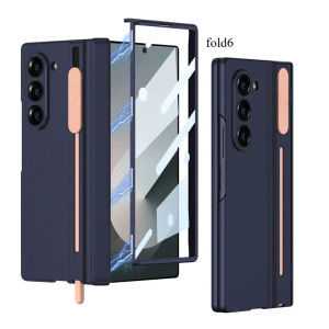 Magnetic Hinge Case for Samsung Galaxy Z Fold 6 Fold 7 with S Pen Slot & Tempered Glass Screen Protector - Anti-Fingerprint Matte Skin Feel Cover