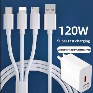 YZLong 3-in-1 240W Ultra Fast Charging Cable for iPhone Android Type-C 3M Super Charge Data Sync Cord