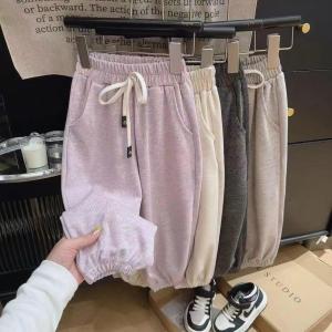 กางเกงขาสั้นสีพื้นสำหรับเด็กฤดูใบไม้ผลิ กางเกงขายาวสำหรับเด็กผู้หญิง กางเกงขายาวทรงตรงแบบยืดหยุ่นสำหรับเด็กผู้ชาย【BabyBuddyShop】