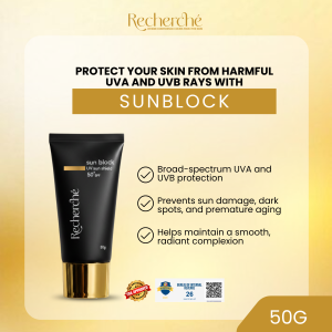 Recherche Sunblock SPF 50 UV Shield 50G - Broad-spectrum UVA and UVB protection prevents sun damage dark spots and premature aging helps maintain a smooth radiant complexion.