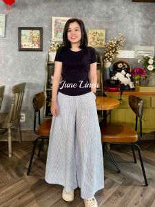Quần 8 mảnh ống rộng 46cm Linen tưng washed. Lưng bán thun. JUNE LINEN #QD12
